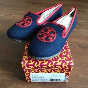 New Tory Burch Billy Slippers Navy Red Sz 8 NIB